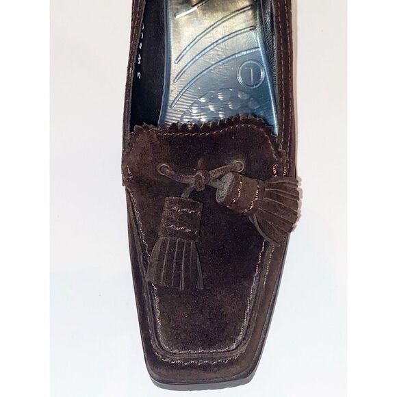 Stuart Weitzman Wedge Loafer Heel Suede Tassel Size 7 Classic Brown Y2K Retro - Picture 15 of 16